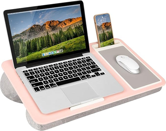 LAPGEAR Home Office Lap Desk with Device Ledge, Mouse Pad, and Phone Holder - Pink - Fits up to 15.6 Inch Laptops - Style No. 91584