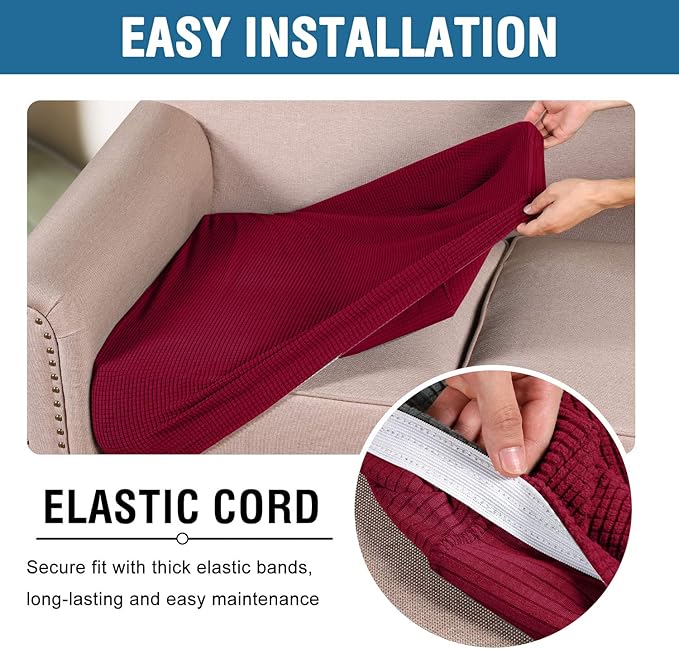 H.VERSAILTEX High Stretch Individual Seat Cushion Covers Sofa Slipcovers Couch Cushion Covers Sofa Covers Featuring Jacquard Textured Twill Fabric (2 Pack for 2 Cushion Loveseat, Burgundy Red, One)