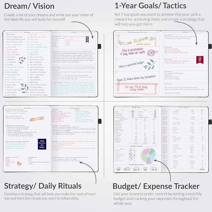 GoGirl Planner PRO - Undated Horizontal Layout Weekly Planner and Organizer + Budgeting and Expense Tracking Pages, Goals Journal & Agenda, 7" x 10" Hardcover, Lasts 1 Year - Black