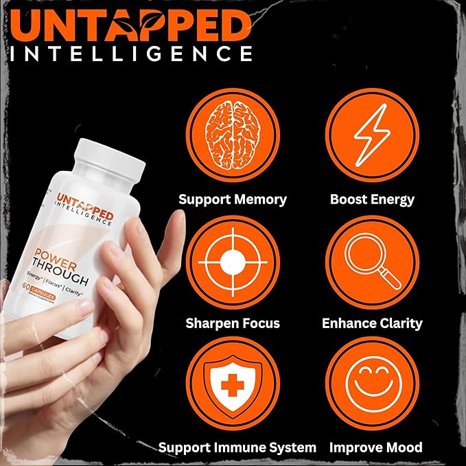 Power Through - Nootropic Brain Supplement for Memory and Focus with L-Theanine, Bacopa Monnieri, Rhodiola Rosea, B12, Energy Pills, Mood Support & Best Brain Supplement for Memory Focus