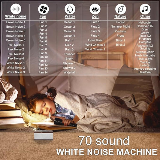 Sound Machine White Noise Machine with 70 Natural Soothing Sounds Sleeping Timer Memory Function 30 Volume Levels Brown Noise Sleep Sounds Machine Powered by USB for Baby Kids Adults,White