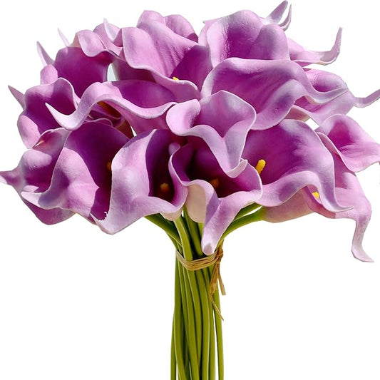 Mandy's PU Light Purple Calla Lily Artificial Flowers 20 Stems 13.5in Faux Realistic Centerpiece DIY Bridal Bouquet Home Décor