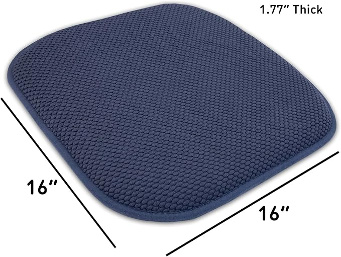 Sweet Home Collection Memory Foam Chair Cushion Honeycomb Pattern Solid Color Slip Non Skid Rubber Back Ultimate Comfort and Softness Rounded Square 16" x 16" Seat Cover, 4 Pack, Navy 4 Piece