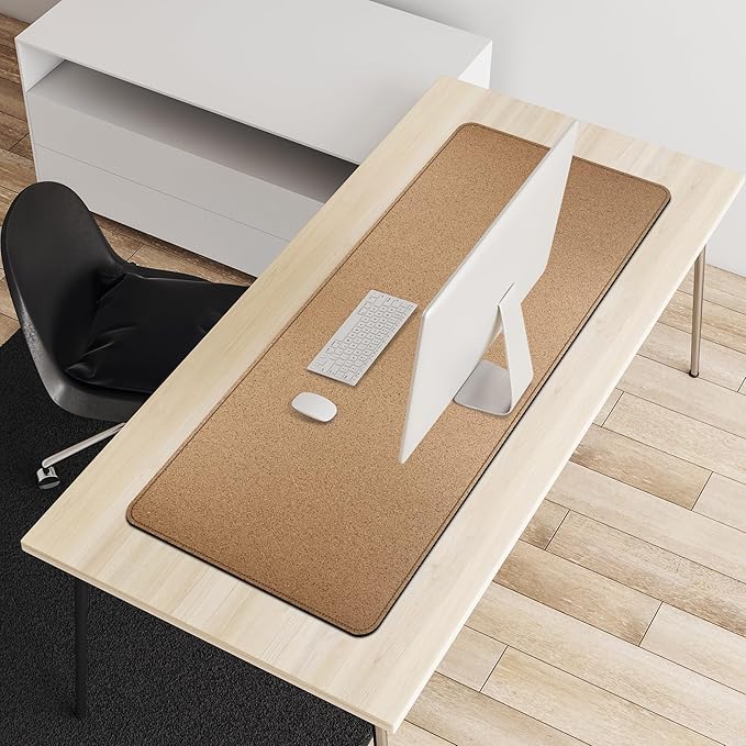 Vyaaa PU Leather & Cork Desk Mat, 39.4"x15.7" Dual Sided Computer Desk mat, Waterproof Large Mouse Pad, Non-Slip Office Desk pad, Office Desk Protector for Work/Gaming/Home (Black)