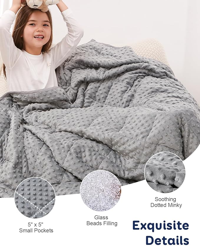Kivik Weighted Blanket 7lbs, Small Minky Dotted Blankets, Soft Heavy Blanket Throw, Machine Washable, 41 x 60 Inches Grey