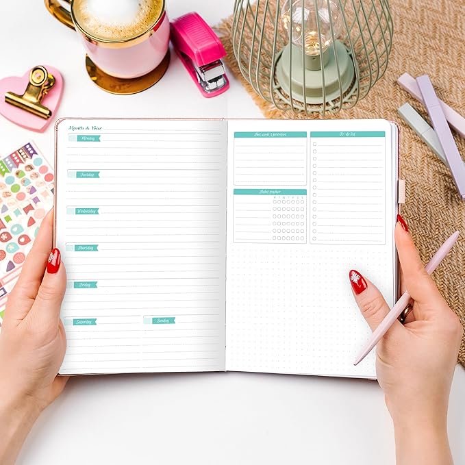 GoGirl Planner Agenda – Colorful Undated Monthly & Weekly Organizer for Women, Journal for Time Management & Productivity (Rose Gold)
