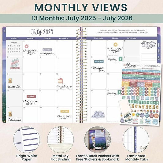 bloom daily planners 2025-2026 (8.5" x 11") Academic Year Day Planner (July 2025 - July 2026) - Weekly & Monthly Dated Agenda Organizer with Stickers & Tabs - Mystical Mountains