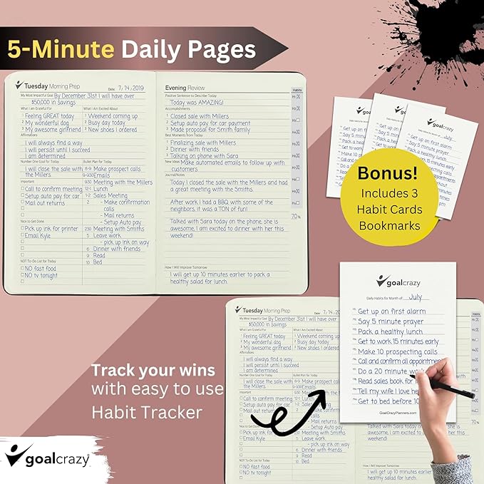 Undated Planner - 90 Day Guided Journal, 2025 2026 Weekly Organization, Productivity Habit Tracker, Inspirational, Life Setting, Rose Gold, Pink Leather, Almond Pages