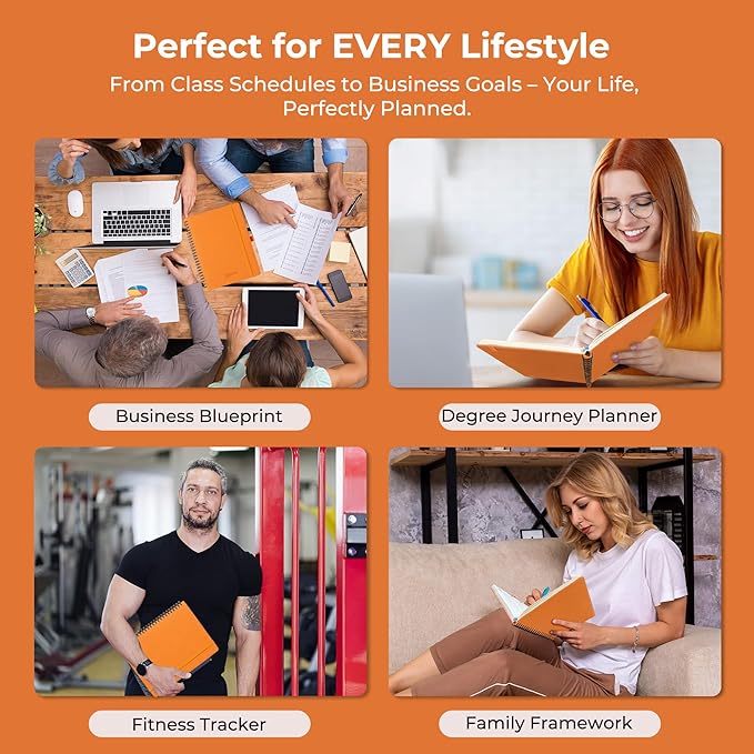 Planner 2025-2026 Daily Weekly and Monthly,11.5"x8.5",18 Months Spiral Bound Calendar Agenda with Self-adhesive Pen Holder,2026 Academic Plan with Vegan Leather Soft Cover,Orange