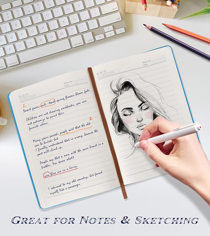 Lined Journal Notebook for Women Men,256 Pages A5 Hardcover Leather Journals for Writing,Travel,Business,Work & School,College Ruled Notebooks for Note Taking,Diary Notepad 5.7"×8.3" blue