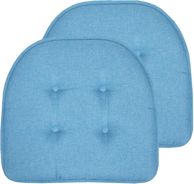 Chair Cushion Memory Foam Pads Tufted Slip Non Skid Rubber Back U-Shaped 17" x 16" Seat Cover, (Pack of 3)