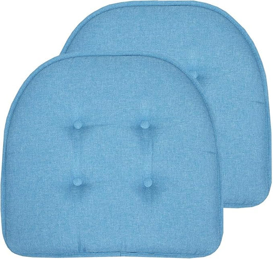 Sweet Home Collection Chair Cushion Memory Foam Pads Tufted Slip Non Skid Rubber Back U-Shaped 17" x 16" Seat Cover, 2 Count (Pack of 1), Turquoise
