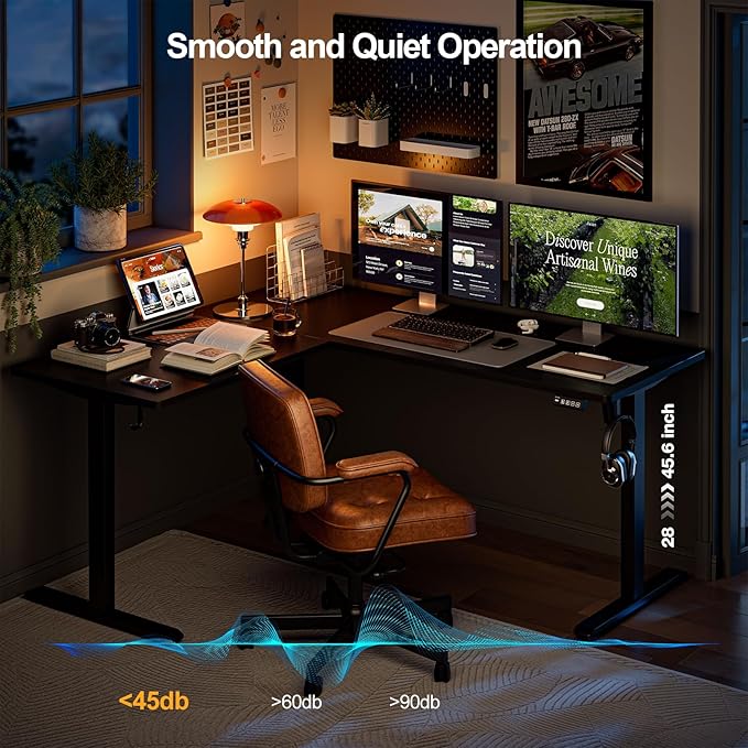 Grandder 63 x 55 Inch L Shaped Standing Desk, Electric Height Adjustable Corner Stand Up Desk, Sit Stand Corner Table Home Office Table, Black Top Black Frame