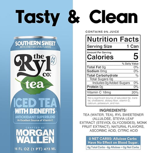 Ryl Iced Tea, Wallen's Sweet Tea, Antioxidant Superblend, No Artificial Ingredients, 16.0 Fl Oz (12-Pack)