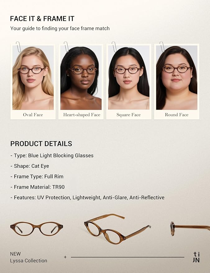 TIJN Olisa Blue Light Blocking Glasses for Women Men,Oval Glasses Frame Bluelight Glasses for Gaming/Computer/Screen