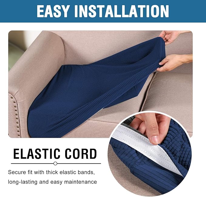 H.VERSAILTEX High Stretch Individual Seat Cushion Covers Sofa Slipcovers Couch Cushion Covers Sofa Covers Featuring Jacquard Textured Twill Fabric (1 Pack for 1 Cushion Chair, Navy, Small)