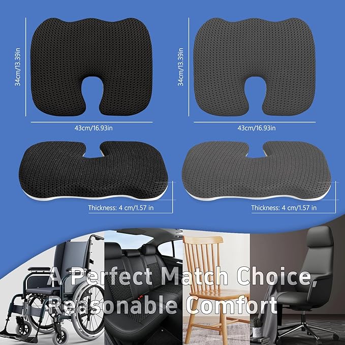 Gooo&Ma Seat Cushion,Air Fiber Cushion for Office Chair, Desk Chair Cushion for Long Sitting Office Workers, Car Drivers (Black)