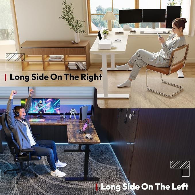 SANODESK L Shaped Standing Desk Adjustable Height, Electric Corner Standing Desk, 63 x 48 inch Sit Stand Computer Table with Splice Board, Maple