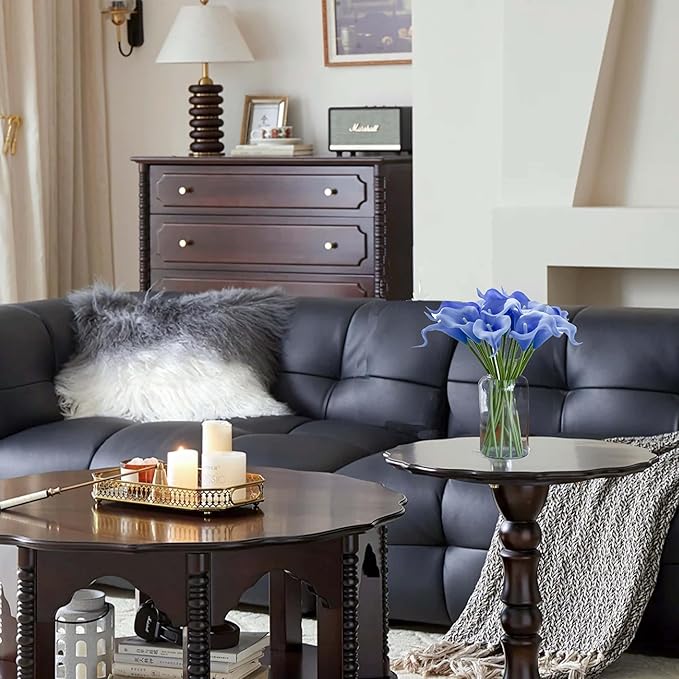 Mandy's PU Light Blue Calla Lily Artificial Flowers 20 Stems 13.5in Faux Realistic Centerpiece DIY Bridal Bouquet Home Décor