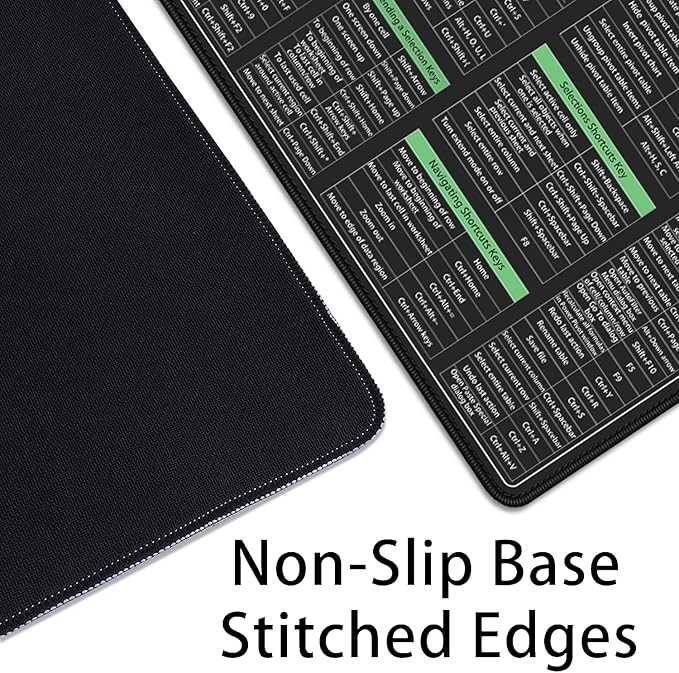 Large Extended Excel Shortcuts Mouse Pad Desk Pad,Excel Software Excel Shortcuts Mouse Mat,Stitched Edges Non-Slip Waterproof Rubber Base Mousepad for Office Desk Mat(27.5X11.8 in)