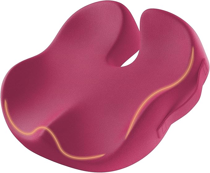 ProtoArc Seat Cushion, Office Chair Cushion for Sciatica, Coccyx Cushion, Ergonomic Memory Foam Seat Cushion for Car, Home, Pressure Relief Pad for Hip, Tailbone, All Day Comfort - Rose