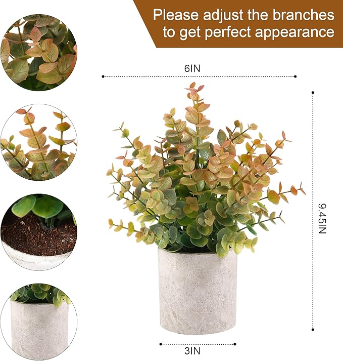2 Pack Small Fake Plants Fall Eucalyptus Potted Artificial Plants for Home Shelf Office Bathroom Desk Farmhouse Room Coffee Table Decor Fall Decor(Yellow)