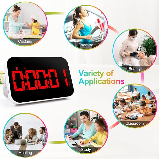 Digital Kitchen Timer, Rechargeable Magnetic Timer with Countdown/up, 5”LED Large Display 3 Brightness 4 Volume Adjustable for Cooking and for Seniors and Kids to Use-Red