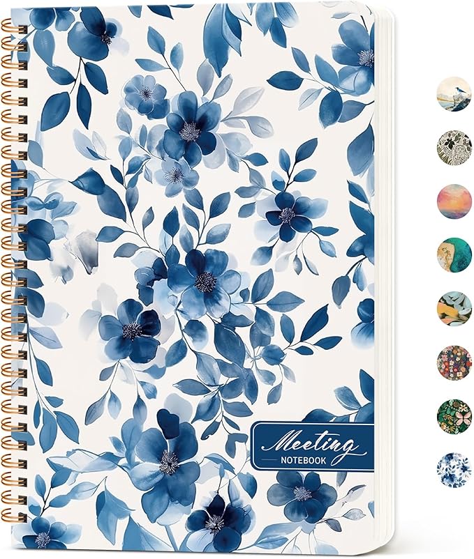 Meeting Notebook for Work Organization, Aesthetic Meeting Minutes Notebook for Work, Event Project Agenda Planner Organizer, Perfect for Office School Business Supplies, 6.9" X 9.7" - Blue Blossom