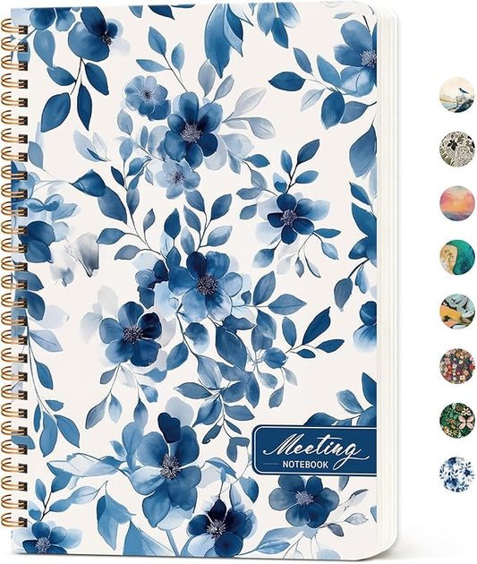 Meeting Notebook for Work Organization, Aesthetic Meeting Minutes Notebook for Work, Event Project Agenda Planner Organizer, Perfect for Office School Business Supplies, 6.9" X 9.7" - Blue Blossom