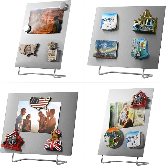 Magnetic Bulletin Board with Stand – Small Dry Erase Memo Board – Tabletop Metal Easel for Magnet Display – 10x8 Inches + 2 Magnets