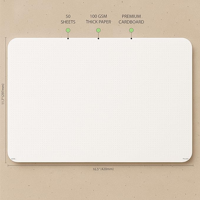 CLEVER SIGNS A3 Dot Grid Notepad (11,70" x 16,55") - XLarge Dotted Memo Desk Pads-Premium Paper with Cardboard Back Support - Ideal for Note-taking, Planning, Sketching, and Journaling