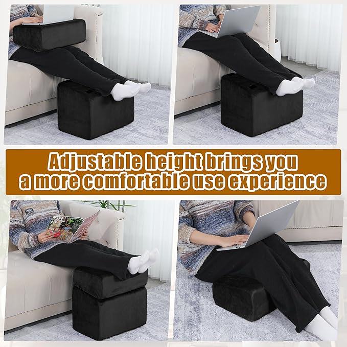 MABOZOO Foot Rest Under Desk, 3 Adjustable Height Foot Rest with High-Density Foam Ergonomic Design Foot Stool with Removable and Washable Cover for Office Home Travel - Black