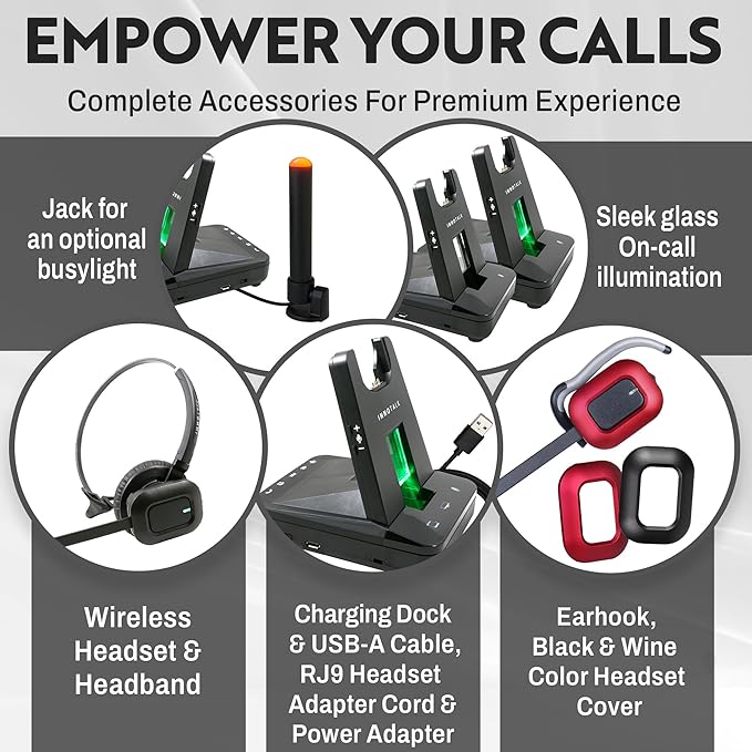 INNOTALK Office Wireless Headset for Connecting 3 Devices: Desk Phone, PC Phone, and Bluetooth Device, 300 Ft. Long Range Wireless