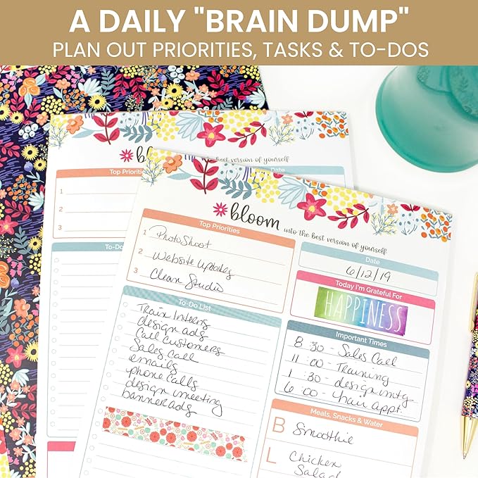 bloom daily planners Family Daily Planning System Tear Off to Do Pad - Undated Planning Sheets - 8.5" x 11" - Floral Dots