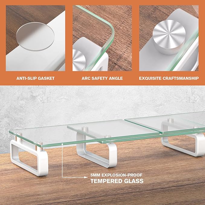 Hemudu Dual Monitor Stand, Computer Monitor Stand, Desktop Organizer, Monitor Stand Riser for PC, Computer, Laptop Clear HD02T-301