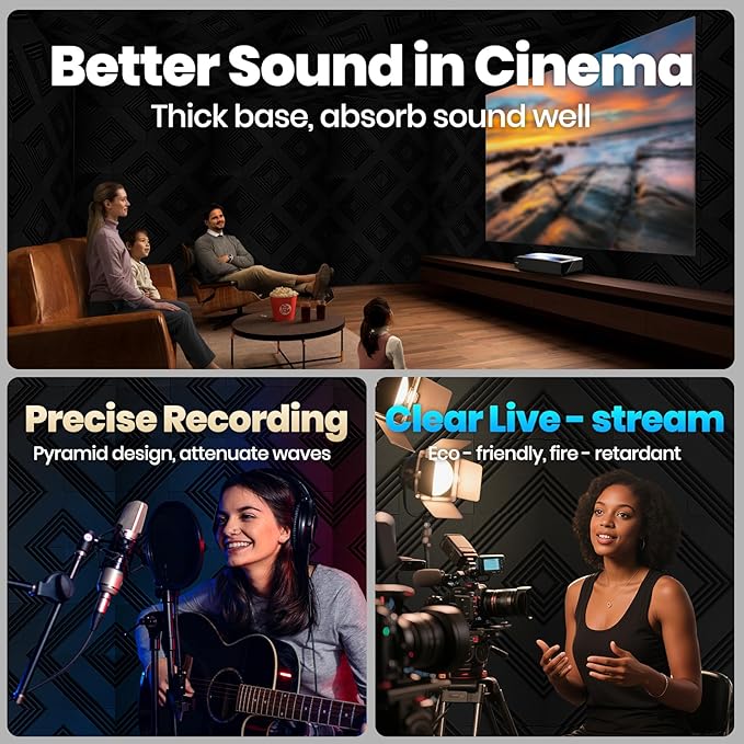 16 Pack DIY Creative Art Decor Acoustic Foam Panels 2" x 12" x 12" Sound Proof Foam Panels Soundproofing Noise Cancelling Wedge Panels with 90PCS Reusable Double-Side Adhesive Dots