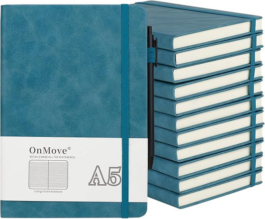 Notebooks Journal for Women Men 12 Pack Bulk Leather Hardcover with Pen Holder A5 160 Pages 100 GSM Thick Paper for Work School Lined Sky Blue