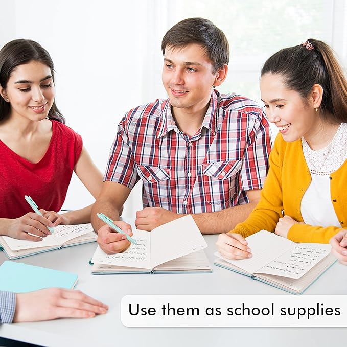 feela 3 Pack Notebooks Journals Bulk, Hardcover Notebook Classic Ruled Lined Journals with Pen Holder for Women Girls School Business Supplies, with 3 Black Pens, 120 GSM, 5.1”x8.3”, A5, Sky Blue