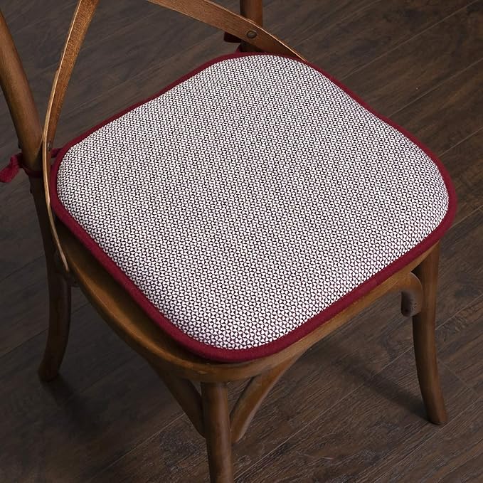 Chair Cushion Memory Foam Pads with Ties Honeycomb Pattern Slip Non Skid Rubber Back Rounded Square 16" x 16" Seat Cover