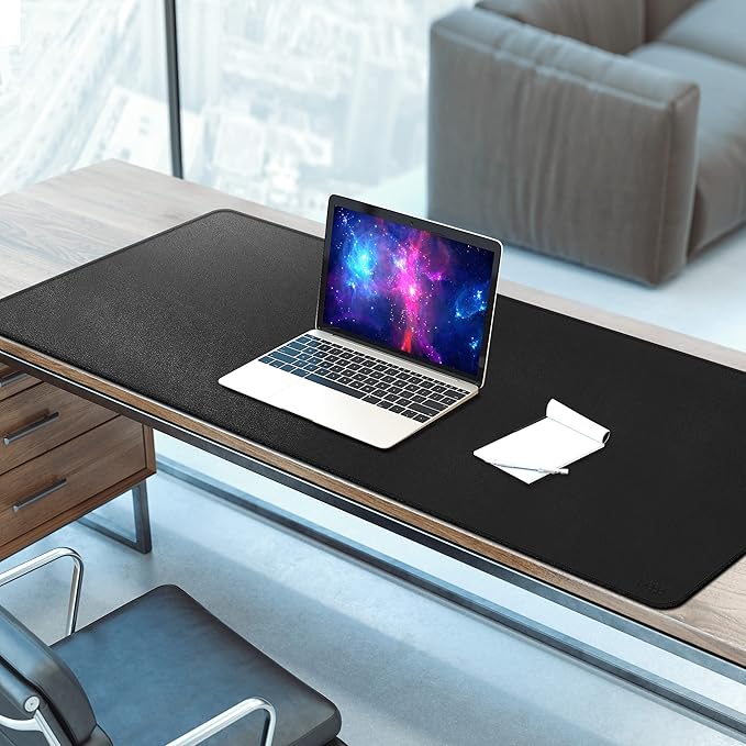 Vyaaa Leather Desk Mat, 63" x 23.6" Leather Desk Pad Protector, Waterproof Extra Large Desk Mat, Large Mouse Pad, Desk Mats on top of Desks for Home or Office (Black)