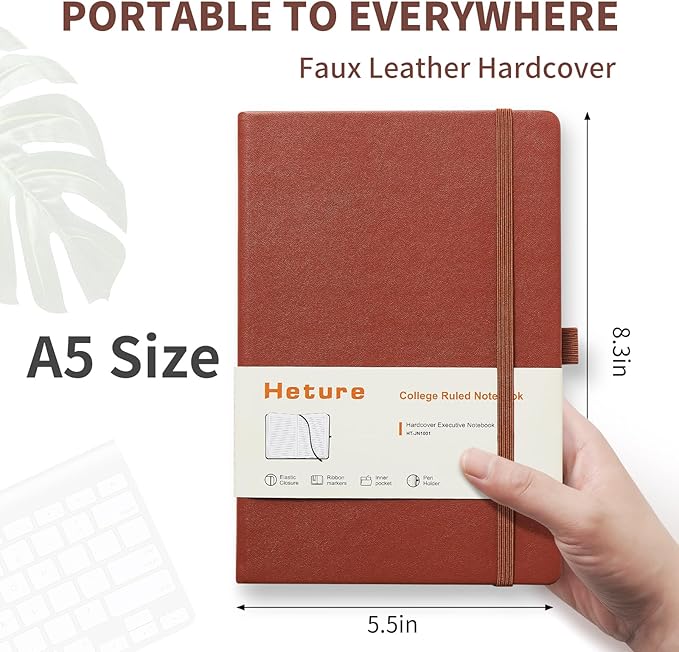 Hardcover Notebooks, A5 Lined Journals Notebook for Writing 160 Pages, 8.2 x 5.5 inch, Classic Ruled Notebooks for College/Work/Travel(Brown 1 Pack)