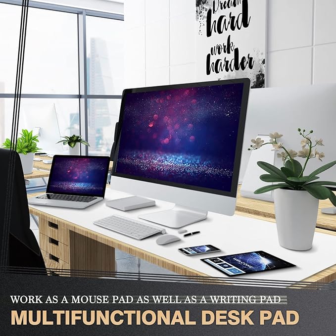 K KNODEL Large Office Leather Desk Mat, Mouse and Keyboard Pad, Computer and Laptop Mat, Desktop Protector and Cover, Writing Pad and Blotter (47.2"x23.6", White)