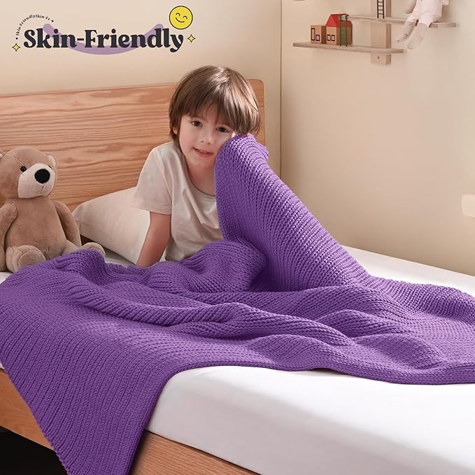 Guohaoi Knitted Weighted Blanket Kids (Purple 36"x48" 5lbs) No Beads Cooling Heavy Blanket, Home Decor Breathable Chunky Knit Throw Blanket for All-Season Use