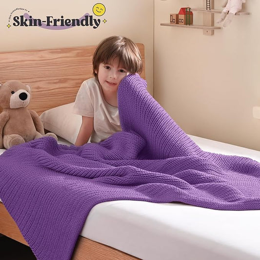 Guohaoi Knitted Weighted Blanket Kids (Purple 40"x60" 7lbs) No Beads Cooling Heavy Blanket, Home Decor Breathable Chunky Knit Throw Blanket for All-Season Use