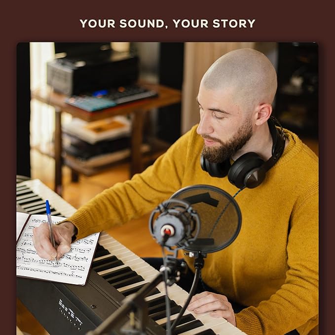 BEECHMORE BOOKS Blank Sheet Music Notebook – A4 8.5x11.5 for Songwriters, Musicians & Composers, 156 Thick 120gsm Pages, 10-Staff Perforated Sheets, Vegan Leather Hardcover, Elastic Closure, Gift Box