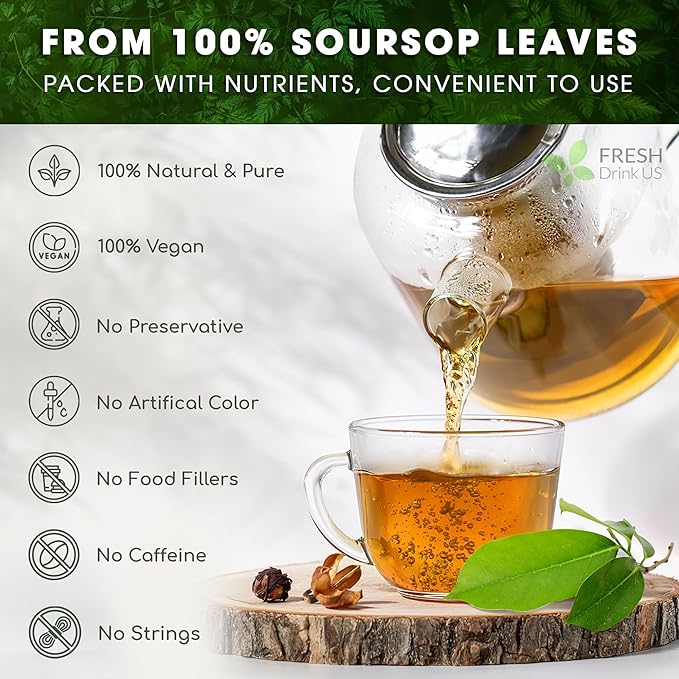 40 Premium Soursop Graviola Leaf Tea Bags, 100% Natural and Pure from Soursop Leaves, Handmade, Made With Natural Materials-Corn Fiber Tea Bag, Sugar/Caffeine/Gluten Free, Hoja Guanabana Tea