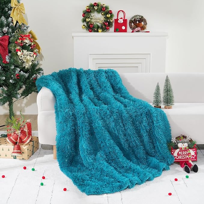 Cottonblue Weighted Blanket 15lbs, Sherpa Faux Fur Reversible Luxury Snugly Long Fur Warm Heavy Blanket 60x80 inches, Warm Plush Sherpa Weighted Blanket Queen Size for Couch Sofa Bed, Teal Green