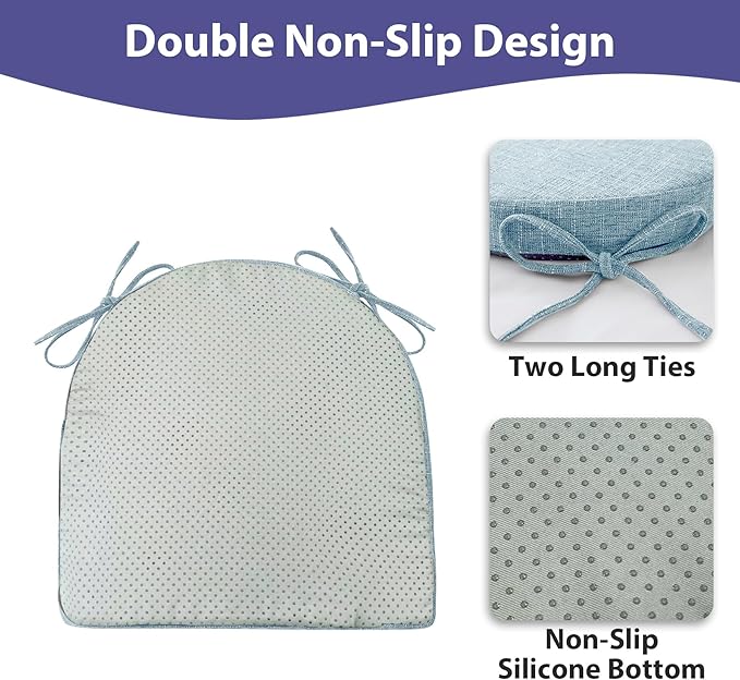 Chair Cushions for Dining Chairs with Ties and Removable Cover, Dining Kitchen Chair Pads with Non-Slip Bottom, High-Resilience Indoor Seat Cushions, 16'' x 16'' x 2'', Set of 2, Light Blue