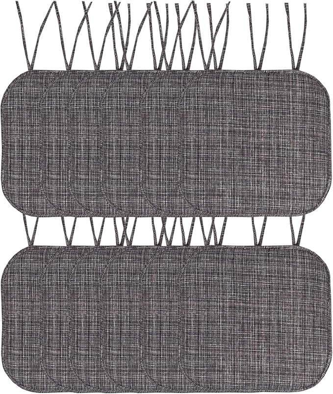 Sweet Home Collection Chair Cushion Memory Foam Pads with Ties Honeycomb Pattern Slip Non Skid Rubber Back Rounded Square 16" x 16" Seat Cover, 12 Pack, Aria Gray/Black 4 Pack