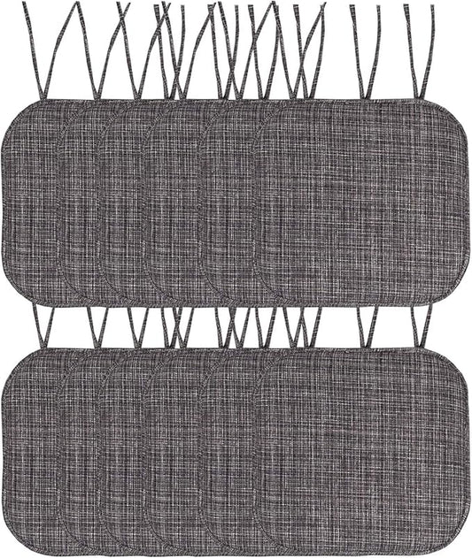 Sweet Home Collection Chair Cushion Memory Foam Pads with Ties Honeycomb Pattern Slip Non Skid Rubber Back Rounded Square 16" x 16" Seat Cover, 12 Pack, Aria Gray/Black 4 Pack